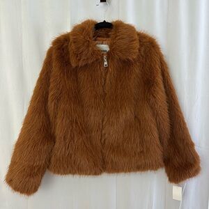 NWT Steve Madden Penny Lane Faux Fur Jacket in Cognac Womens Size Medium